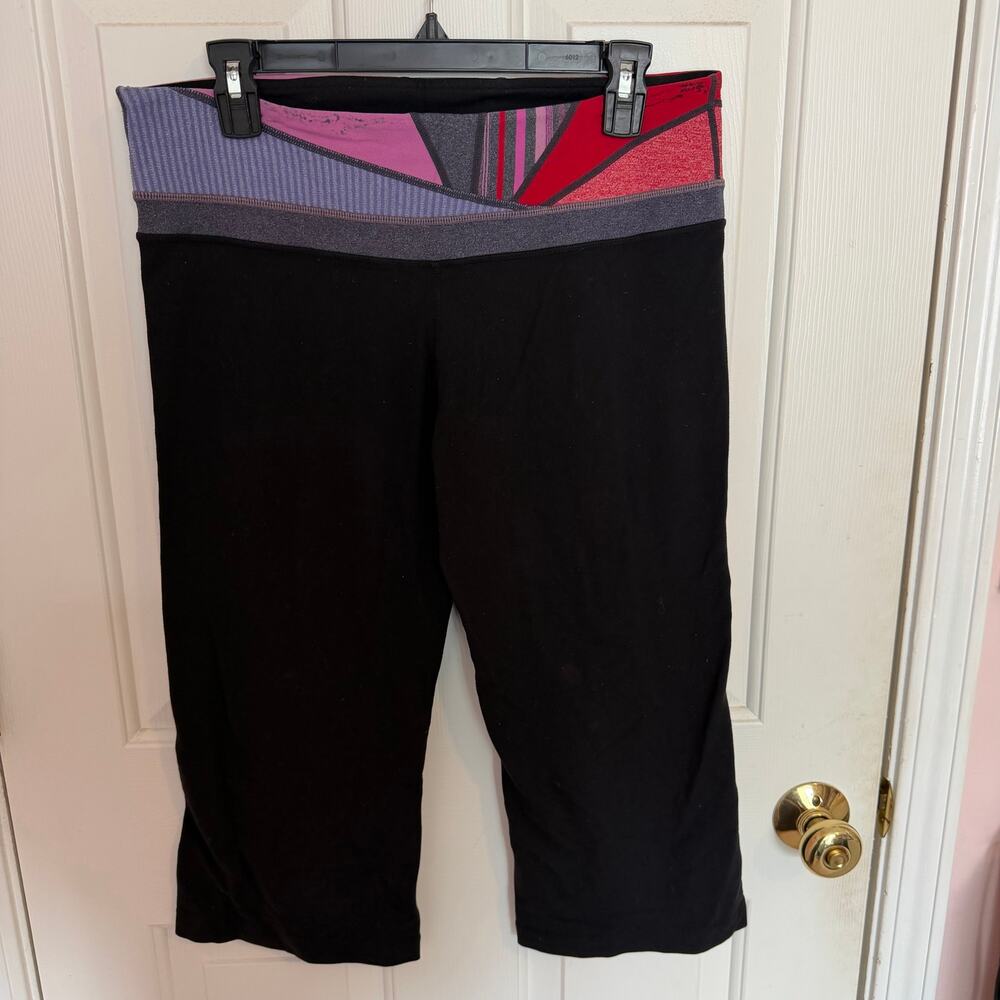 Lululemon Groove Black Yoga Capris Leggings with Colorful Waistband Women's 10